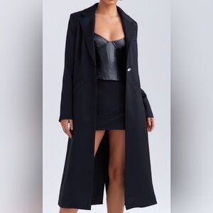 NWT House of CB Mistress Rocks Black Longline Satin Coat Small